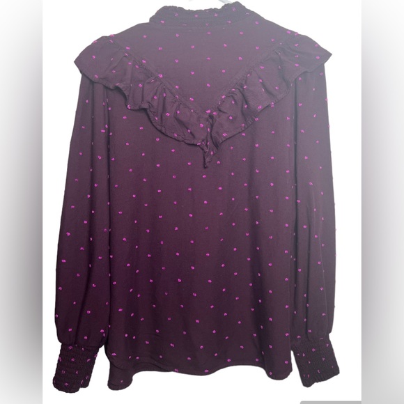 Loft Women’s Prairie Ruffle Yoke Long Sleeve Button Down Top Plum SzM - Picture 4 of 15